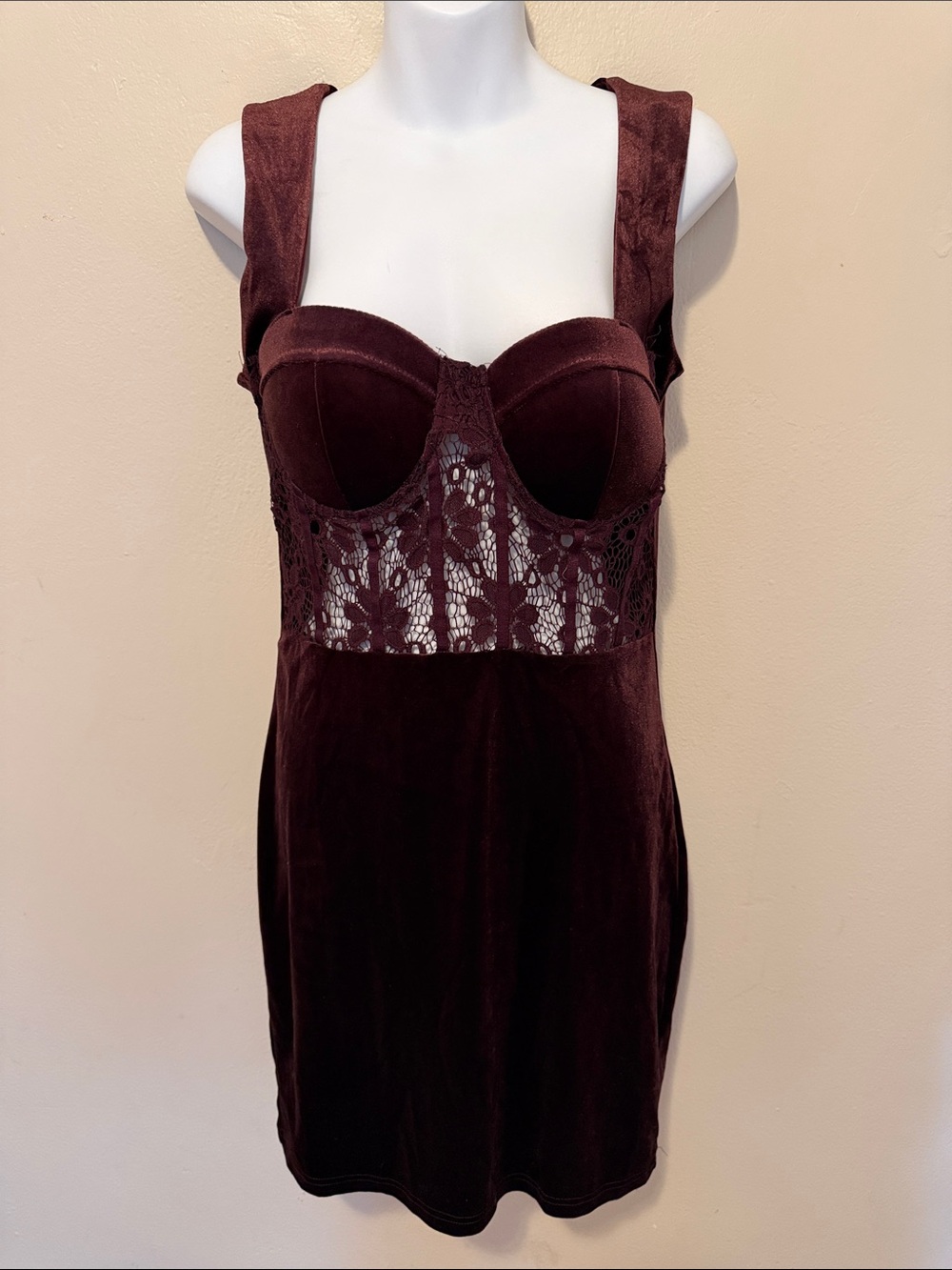 Haute Monde Velvet Lace Bustier Chemise in Deep Wine